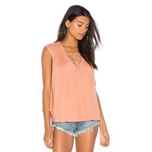 Free People Back In Town Cap Sleeve Tank Top Blouse Peach Coral
